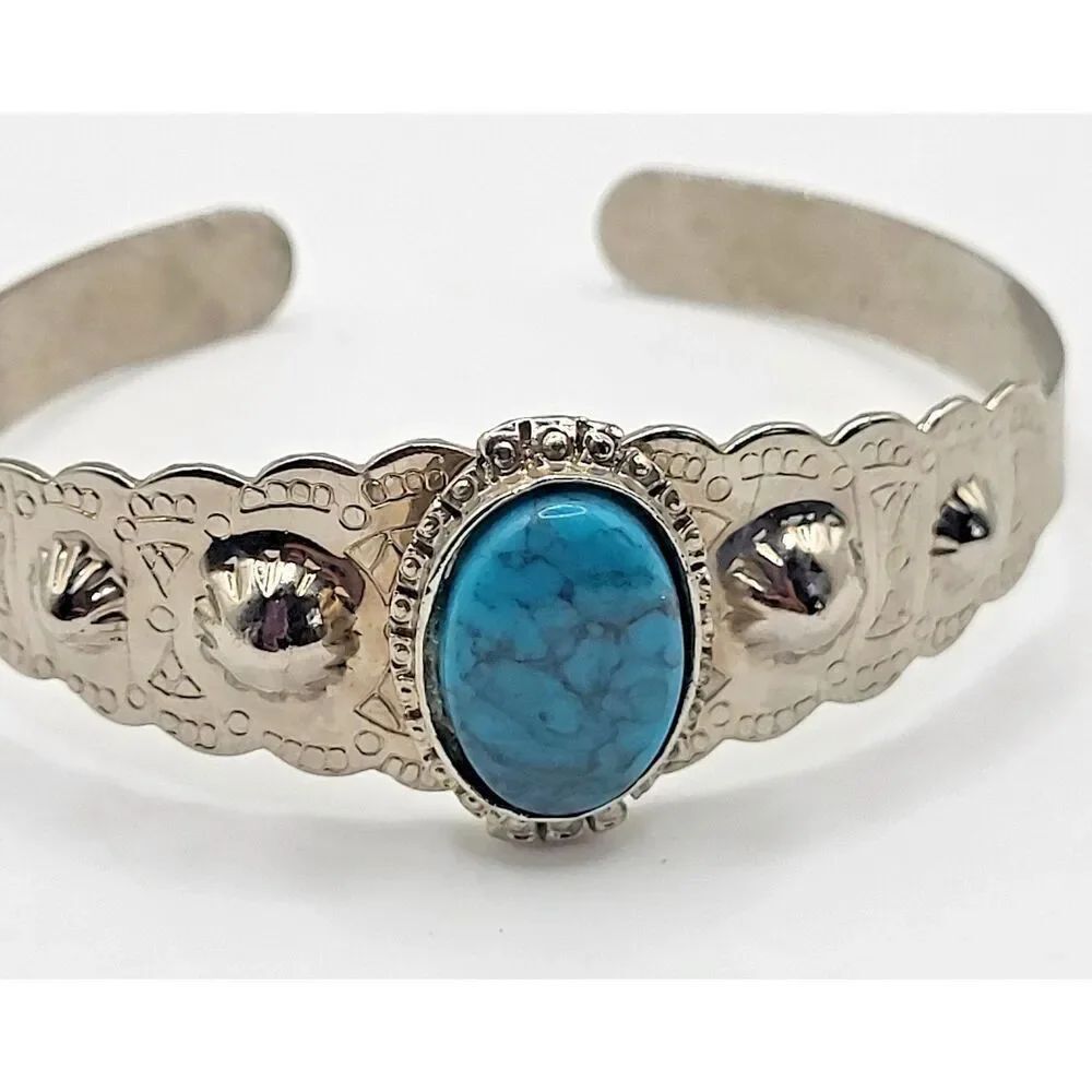 Vintage Southwestern Style Bangle Bracelet Turquoise Glass Cowgirl Cowboy